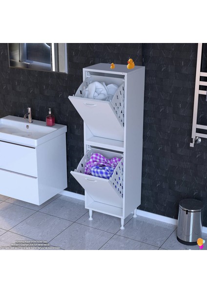 Veluna 35 cm Kirli Çamaşır Sepetli Dolap Banyo Dolabı Beyaz 35X173X32,5 cm 2 Sepetli Dolap modelleri