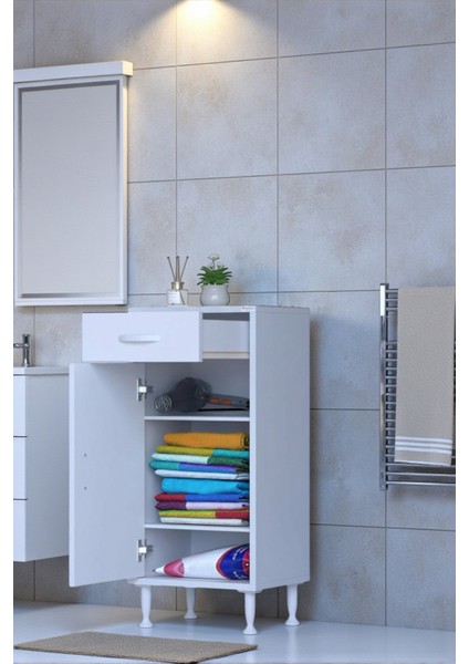 Taha 45 cm 3 Bölmeli Beyaz Çok Amaçlı Dolap 2 Raflı Banyo Mutfak Dolabı 45X88X32,5 cm Düzenleyici