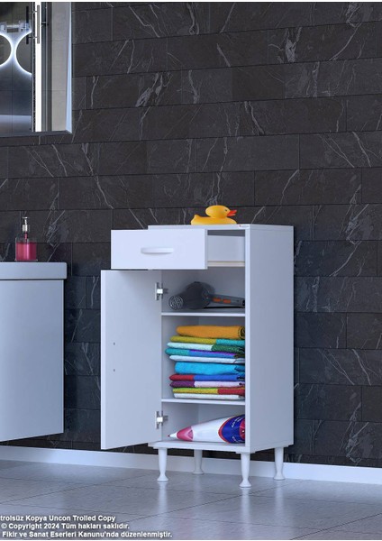 Taha 45 cm 3 Bölmeli Beyaz Çok Amaçlı Dolap 2 Raflı Banyo Mutfak Dolabı 45X88X32,5 cm Düzenleyici