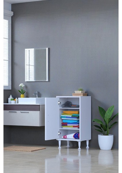 Sabir 35 cm 2 Raflı Beyaz Banyo Mutfak Dolabı 3 Bölmeli Çok Amaçlı Dolap 35X75X32,5 cm Düzenleyici