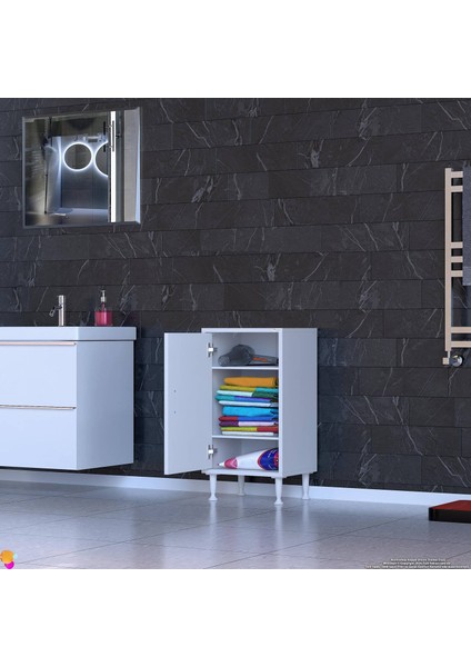 Sabir 35 cm 2 Raflı Beyaz Banyo Mutfak Dolabı 3 Bölmeli Çok Amaçlı Dolap 35X75X32,5 cm Düzenleyici