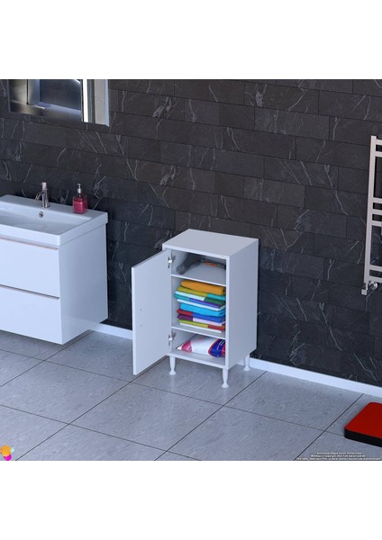 Sabir 35 cm 2 Raflı Beyaz Banyo Mutfak Dolabı 3 Bölmeli Çok Amaçlı Dolap 35X75X32,5 cm Düzenleyici