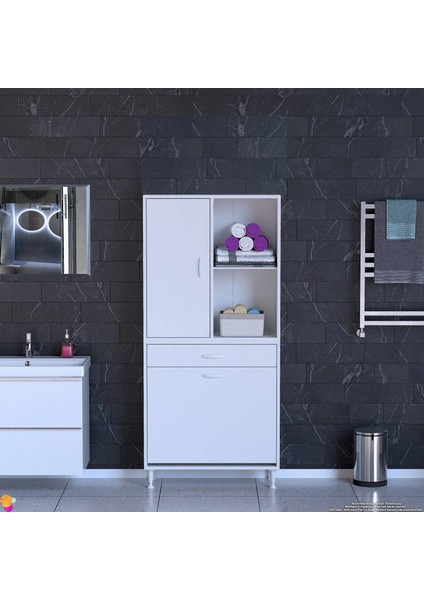 Liora Beyaz Çok Amaçlı Banyo Dolabı 70 cm Genişliğe Sahip 70X171X32,5 cm Çift Sepetli 2 Raflı Dolap fırsatları