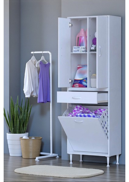 Pine 55 cm Genişlikte Dolap 55X171X32,5 cm Banyo/mutfak Dolabı Iki Kapaklı Sepetli Dolap