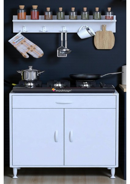 Yankı 56 cm Derinlik 75 cm Genişlikte Dolap Baharat Raflı Set Üstü Ocak Uyumlu 75X88X56 cm Dolap