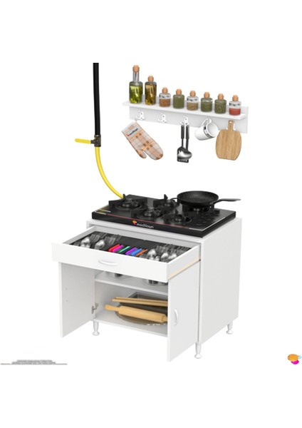 Yankı 56 cm Derinlik 75 cm Genişlikte Dolap Baharat Raflı Set Üstü Ocak Uyumlu 75X88X56 cm Dolap