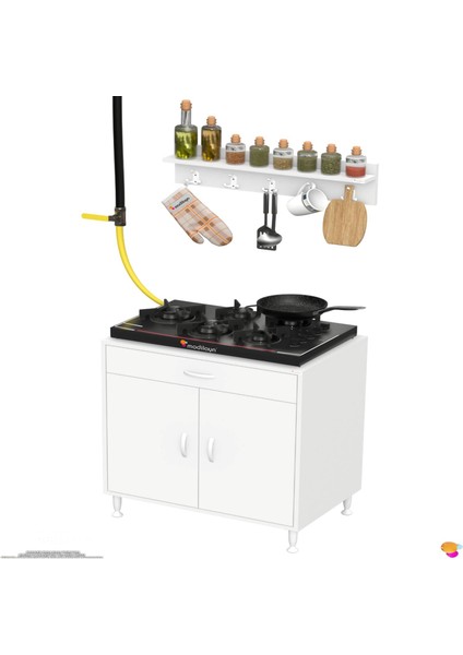 Yankı 56 cm Derinlik 75 cm Genişlikte Dolap Baharat Raflı Set Üstü Ocak Uyumlu 75X88X56 cm Dolap