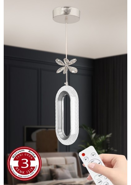 Elips Tasarımlı 4'lü Modern Krom Ledli Kumandalı Avize