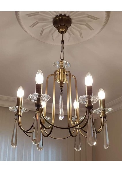 6'lı Eskitme Avize Seti, Paraşüt Sarkıt, Taşlı, Tam Montajlı