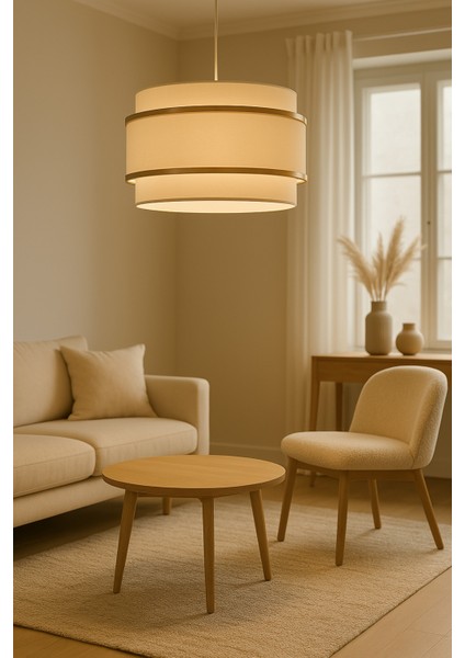 Şık Krem Kumaş Dopia Avize, Modern ve Zarif Tasarım