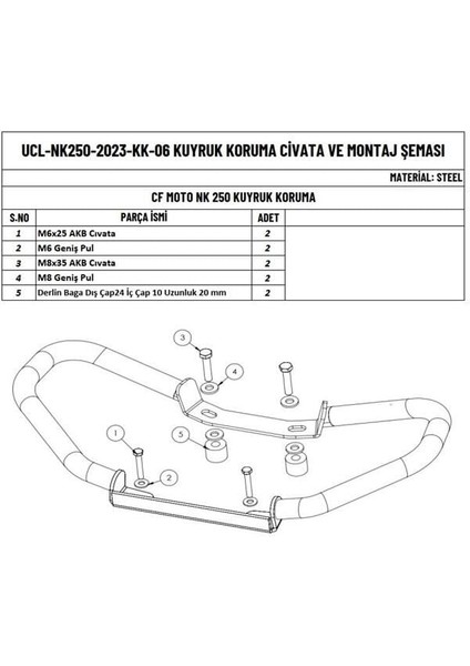 Kuyruk Koruma Demiri 250NK Cfmoto 2023-2024 Uyumlu fırsatları