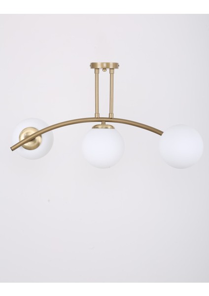 Şık Eskitme Boyalı 3 Lambalı Beyaz Camlı Avize