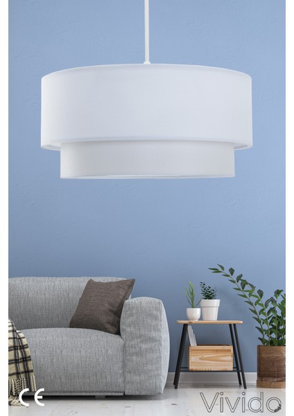 Şık Beyaz Kumaş 2 Katlı Pasta Avize, Modern ve Zarif Tavan Aydınlatması