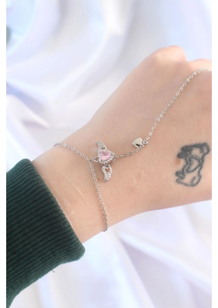 316L Çelik Gümüş Renk Pembe Zirkon Taşlı Kanatlı Kalp Model Şahmeran indirimleri