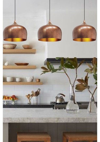 Bakır Rengi Modern Üçlü Avize, Restoran, Kafe, Otel ve Salon Dekoru