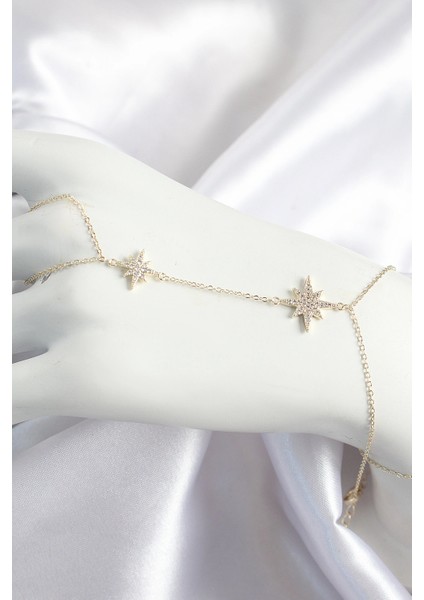 Pirinç Zirkon Taşlı Kutup Yıldızı Model Gold Renk Kadın Şahmeran