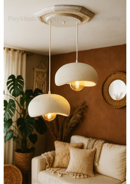 Modern Beton Görünüm 2'li Sarkıt Avize, E27 Ampul Hediyeli