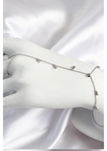 Pirinç Zirkon Taşlı Sallantılı Model Gümüş Renk Kadın Şahmeran