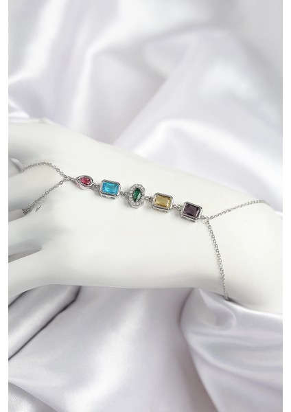 Pirinç Renkli Zirkon Taşlı Model Gümüş Renk Şahmeran