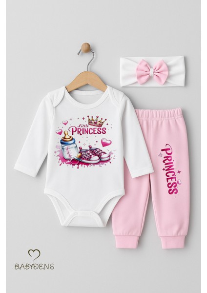 Little Princess 3’lü Kız Bebek Takımı Uzun Kollu Pamuklu Body,pembe Pantolon ve Fiyonk Bandana Seti fiyatları