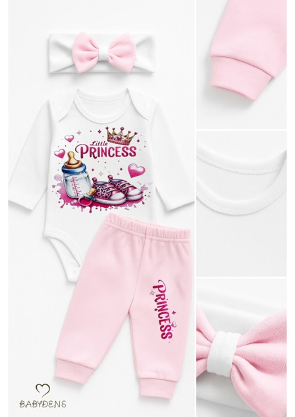 Little Princess 3’lü Kız Bebek Takımı Uzun Kollu Pamuklu Body,pembe Pantolon ve Fiyonk Bandana Seti modelleri