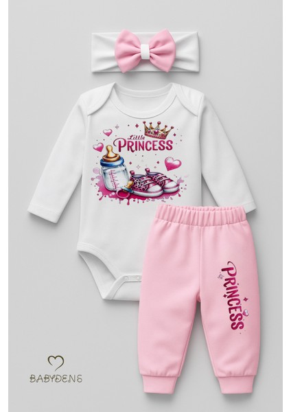 Little Princess 3’lü Kız Bebek Takımı Uzun Kollu Pamuklu Body,pembe Pantolon ve Fiyonk Bandana Seti indirimleri
