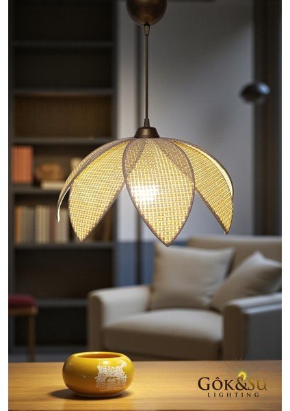 Rattan Hazeran Naturel Papatya Model Bohem Avize, Salon ve Oturma Odası Için