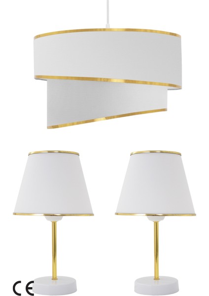 Şık Beyaz Gold Julien Üçlü Abajur ve Avize Seti ile Dekorasyonunuzu Tamamlayın