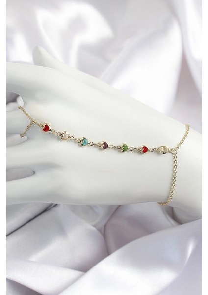 Pirinç Renkli Kalpli Zirkon Taşlı Y Model Gold Renk Kadın Şahmeran