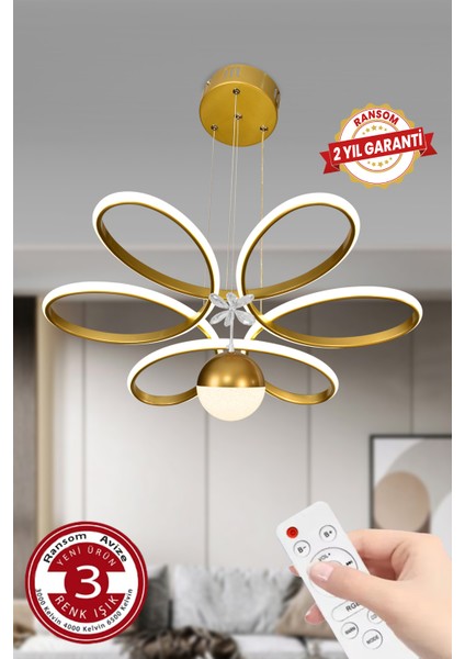 3 Renk Toplu Kelebekli Kumandalı Papatya Salon LED Avize, Şık ve Modern Tasarım