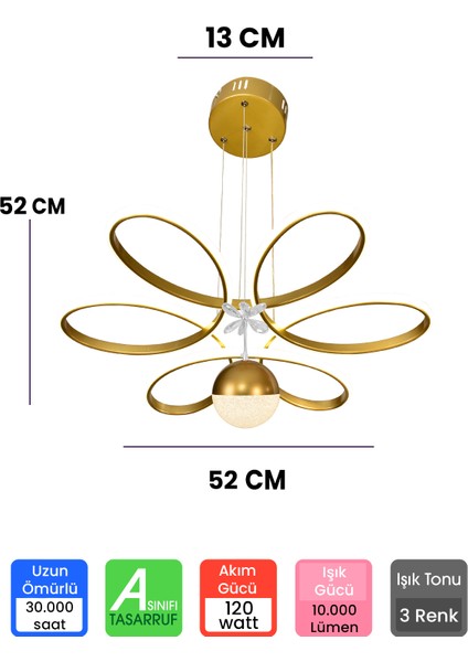 3 Renk Toplu Kelebekli Kumandalı Papatya Salon LED Avize, Şık ve Modern Tasarım fiyatları