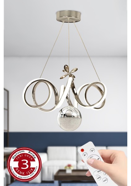 3 Renk Toplu Krom Gümüş Dimmerli LED Avize, Şık ve Modern Aydınlatma