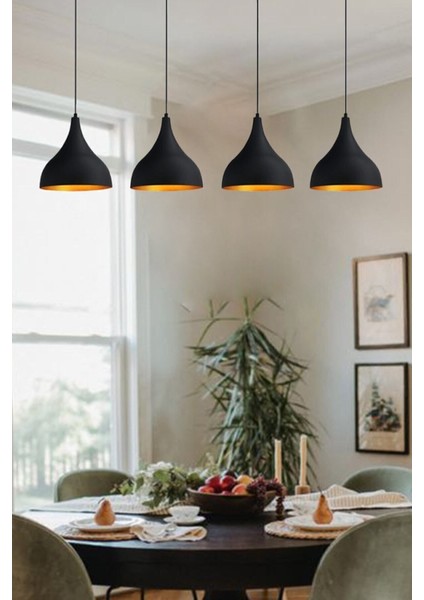 Şık Dörtlü Siyah Sarkıt Avize, Modern Salon ve Oturma Odası Aydınlatması