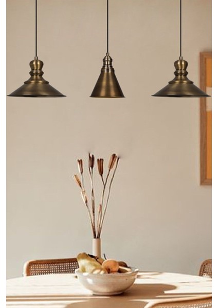 Şık Üçlü Rennes Eskitme Rengi Metal Sarkıt Avize, Rustik ve Vintage Tarz