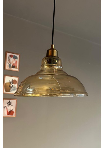 Şık Bal Rengi Cam Avize, Retro Sarkıt, Restoran ve Salon Aydınlatması