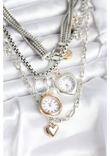 Otantik Gümüş Renk Kadın Kolye Kombini - TJ-BKO10723