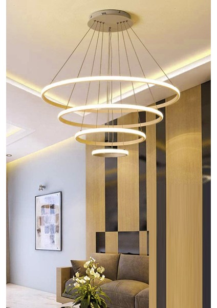 Beyaz Ledli 4'lü Kasa Avize, Şık ve Modern Iç Mekan Aydınlatması