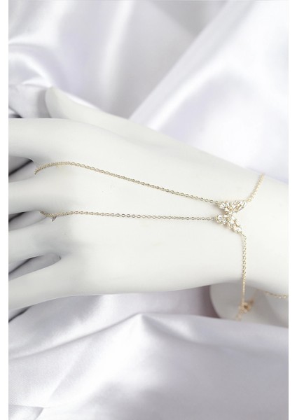 Pirinç Zirkon Taşlı Kelebek Model Gold Renk Şahmeran