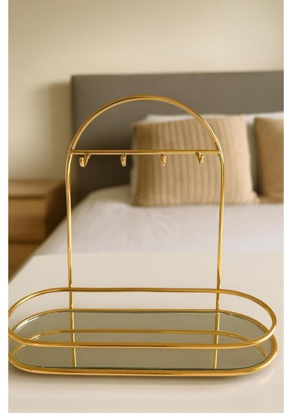 Şık Oval Altın Renkli Takı Standı, 4 Kanca ile Düzenli Sergileme