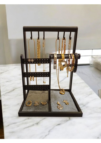 Kadife Kaplı Takı Standı, Çok Bölmeli Mücevher Organizer & Fonsiyonlu