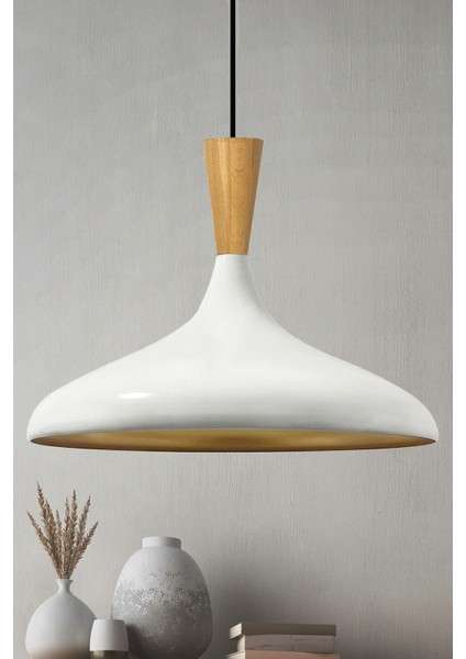 Beyaz Ahşap Huni Sarkıt Avize, Salon, Mutfak, Cafe Aydınlatma