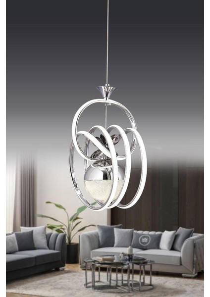 3 Renk Krom LED Avize, Kristal Taşlı, Modern Aydınlatma Tasarımı