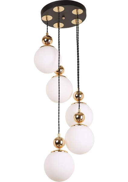 Şık 5'li Siyah, Gold ve Beyaz Camlı Sarkıt Avize Seti fiyatları