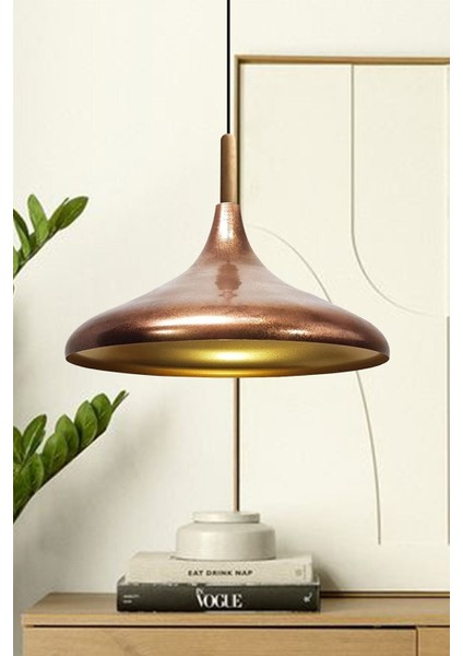 Bakır Ahşap Tekli Avize, Modern ve Şık Salon, Mutfak, Cafe Aydınlatması