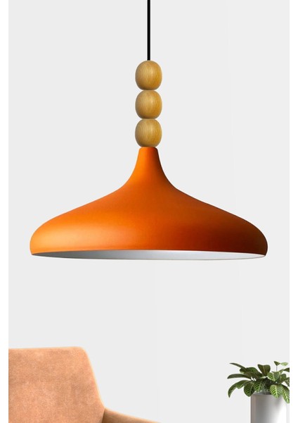 Ahşap Boncuklu Tekli Avize Sarkıt, Şık ve Modern Salon Mutfak Lamba