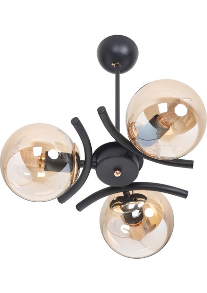 Şık Siyah Gold 3 Bal Camlı Modern Avize, Zarif Ev Aydınlatması