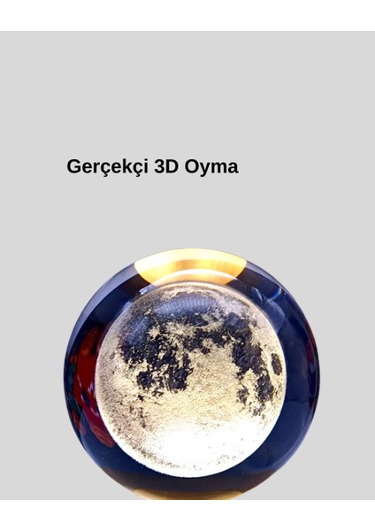 8 cm Ay Desenli Kristal Küre Sıcak LED Işıklı Ahşap Tabanlı Oda Lambası fırsatları