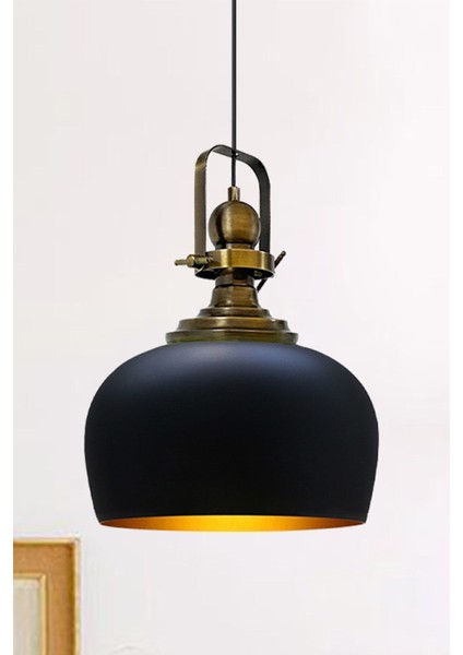Siyah Eskitme Başlıklı Tekli Avize, Salon ve Mutfak Için Şık Sarkıt Lamba