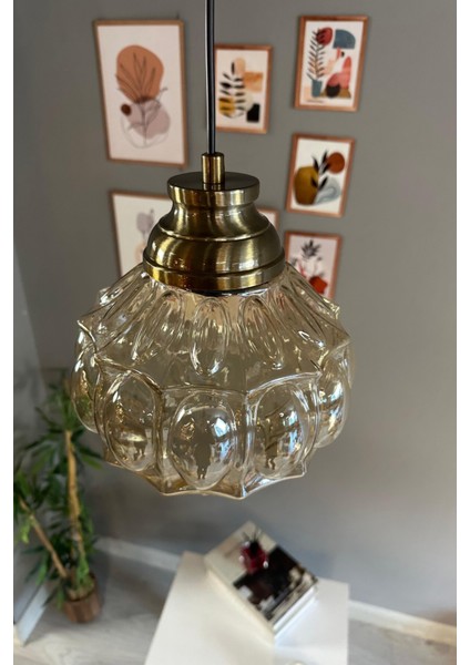 Şila Cam Bal Rengi Tekli Avize, Retro Sarkıt Lamba, Salon Aydınlatması fiyatları