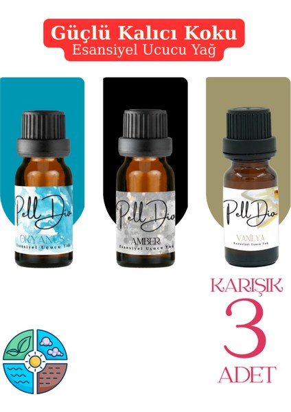 3'lü Esansiyel Uçucu Koku Yağı Buhurdanlık Yağı Difüzör Esansı Hobi Esans Ortam Oda 10ML-3